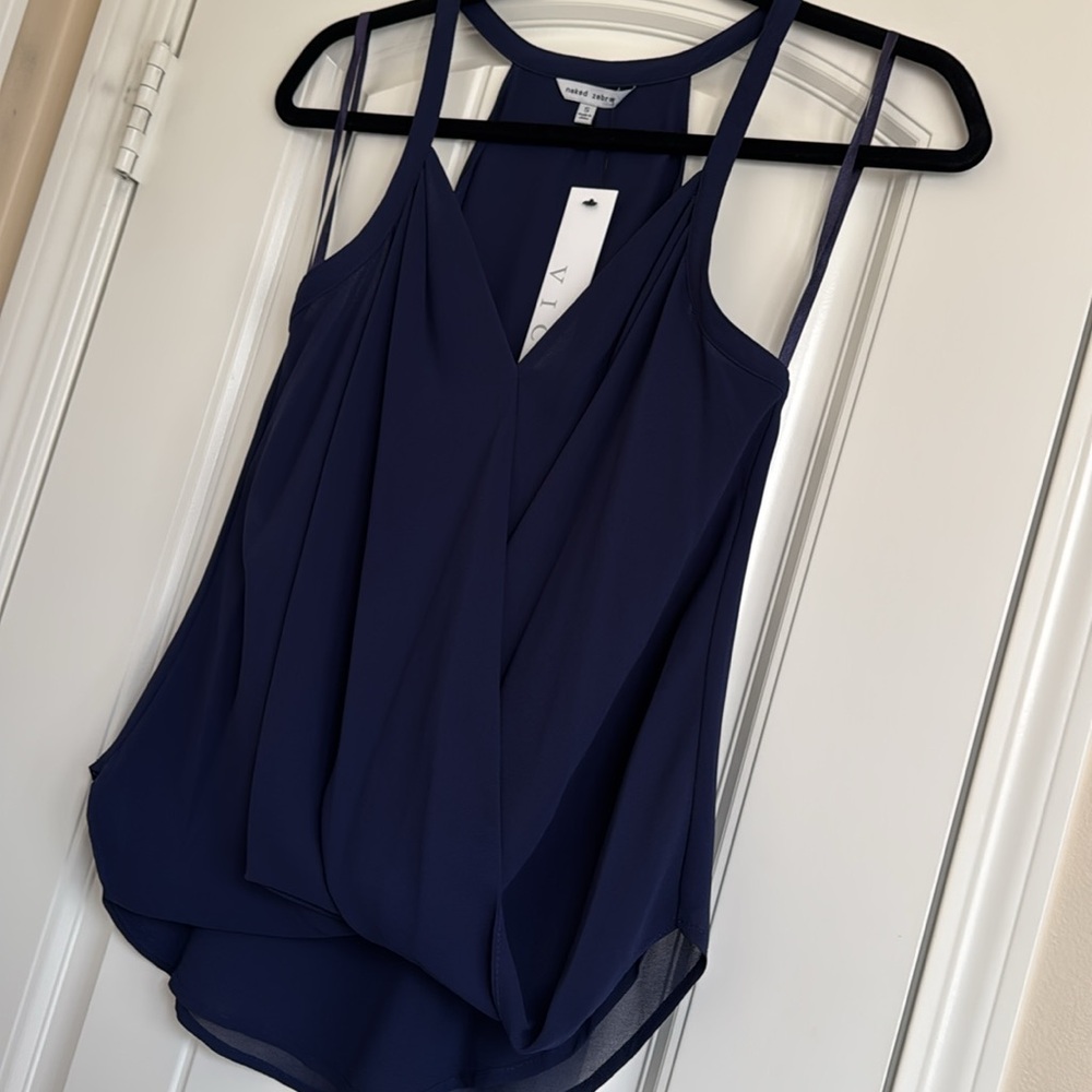 NWT Naked Zebra Elegant Navy Blue Top Size S - Picture 10 of 12